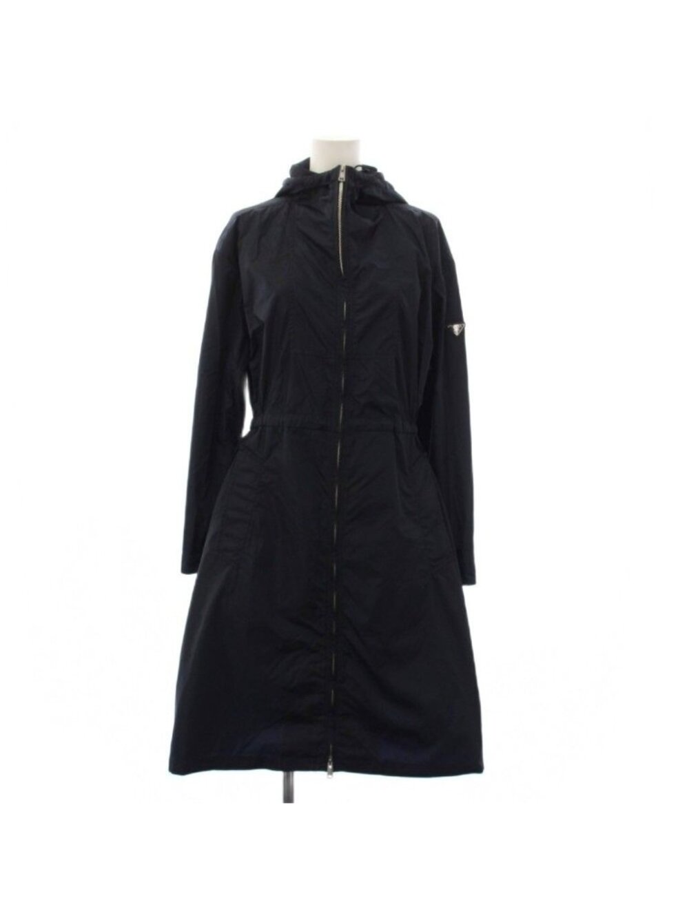 Prada Footed Coat Long Triangle Logo Nylon Navy 38